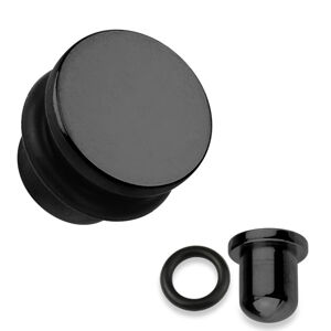 Plug do ucha z ocele 316L v čiernej farbe, čierna gumička, rôzne hrúbky - Hrúbka: 10 mm