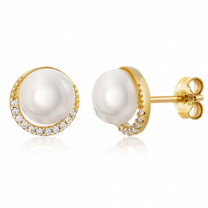 SOFIA zlaté náušnice s perlou a zirkónmi PAK11944G