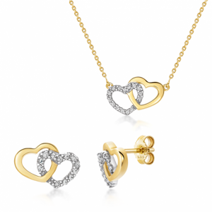 SOFIA zlatý set náhrdelník a náušnice srdcia so zirkónmi GEMCS23529-16 +GEMBO23530-13