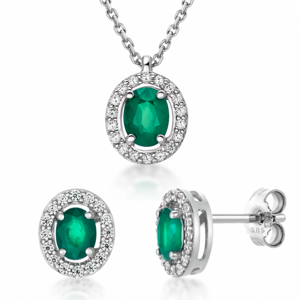 SOFIA zlatý set náhrdelník a náušnice so smaragdom GEMBO30185-37+GEMCS30209-33