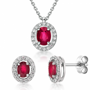 SOFIA zlatý set náhrdelník a náušnice s rubínom GEMBO30185-36+GEMCS30209-32