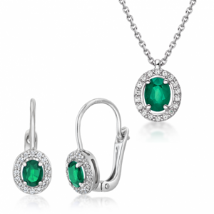 SOFIA zlatý set náhrdelník a náušnice so smaragdom GEMBO32030-25+GEMCS30209-33