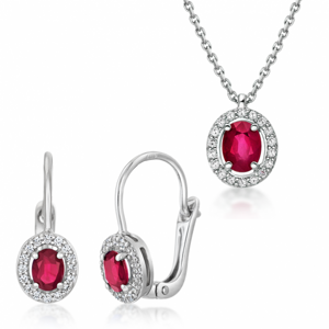 SOFIA zlatý set náhrdelník a náušnice s rubínom GEMBO32030-24+GEMCS30209-32