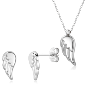 SOFIA zlatý set náhrdelník a náušnice anjelské krídla AG10029-PRE2-14KWG+AG10029-BO-CA-14KWG