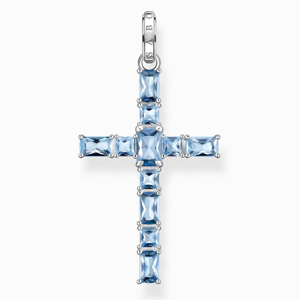THOMAS SABO prívesok Cross with aquamarine-coloured stones PE939-009-1