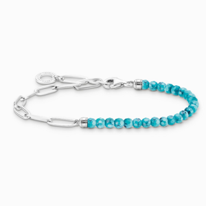 THOMAS SABO strieborný náramok na charm Turquoise beads and chain links silver A2099-404-17