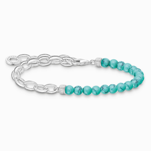 THOMAS SABO strieborný náramok na charm Turquoise beads and chain links silver A2098-404-17