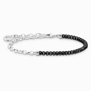 THOMAS SABO strieborný náramok na charm Black onyx beads and chain links A2100-130-11