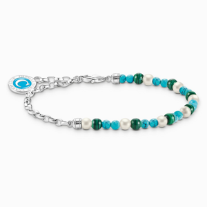 THOMAS SABO strieborný náramok na charm Blue beads and Charmista disc A2130-158-7
