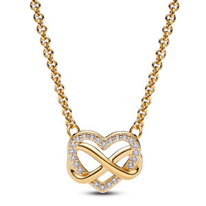 PANDORA pozlátený náhrdelník Trblietavé srdce s nekonečnom 362666C01-50