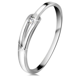 Briliantový prsteň z bieleho 14K zlata - ligotavý číry diamant, úzke rozdelené ramená - Veľkosť: 54 mm