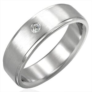 Brúsený oceľový prsteň so zirkónovým očkom - Veľkosť: 53 mm
