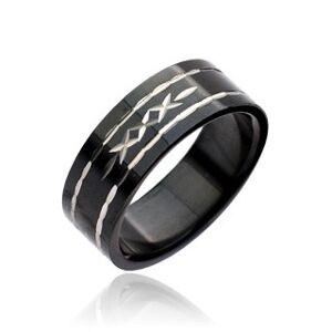 Čierny prsteň z ocele - vyryté krížiky - Veľkosť: 70 mm