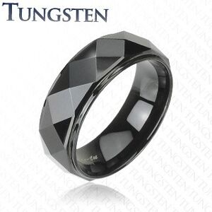 Čierny prsteň z wolfrámu, vyvýšený pás s lesklým brúseným povrchom, 8 mm - Veľkosť: 57 mm