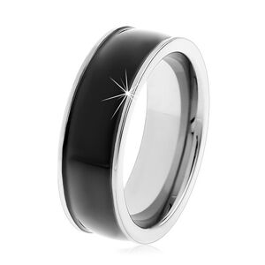 Čierny tungstenový hladký prsteň, jemne vypuklý, lesklý povrch, úzke okraje - Veľkosť: 65 mm