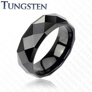 Čierny tungstenový prsteň s brúsenými kosoštvorcami, 6 mm - Veľkosť: 64 mm