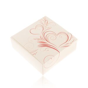 Darčeková krabička na set alebo náhrdelník, smotanová farba, červené ornamenty