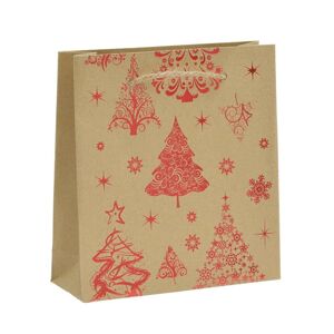 Darčeková taška z papiera - hnedo - červená farba, vianočný motív, šnúrky