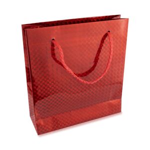 Darčeková taška z papiera - holografická, červená farba, lesklý povrch