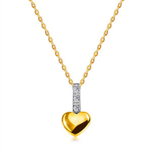 Diamantový náhrdelník v kombinovanom 14K zlate - drobné srdiečko s líniou briliantov na oblúku, tenká retiazka