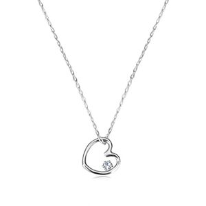 Diamantový náhrdelník z bieleho zlata 585 - kontúra srdca s briliantom