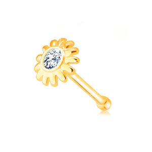 Diamantový piercing do nosa z 585 žltého zlata - kvietok s briliantom v čírom odtieni