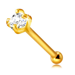 Diamantový piercing do nosa zo 14K žltého zlata, rovný - trblietavý briliant v kotlíku, 2,25 mm