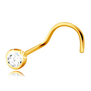 Diamantový piercing do nosa zo žltého 14K zlata, zahnutý - briliant v okrúhlej objímke, 2 mm