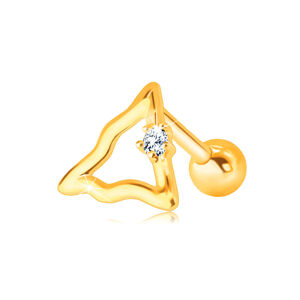 Diamantový piercing zo 14K zlata do ucha - kontúra trojuholníka s čírym briliantom
