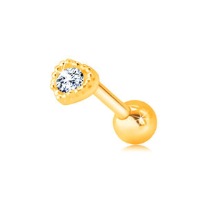 Diamantový piercing zo žltého 14K zlata do ucha - kontúra srdiečka s briliantom