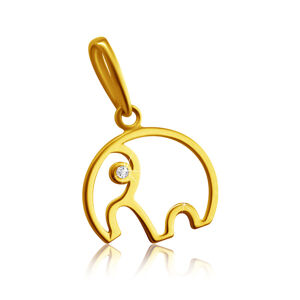 Diamantový prívesok zo 14K žltého zlata - obrys sloníka s chobotom, číry briliant
