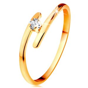 Diamantový prsteň v žltom 14K zlate - žiarivý číry briliant, tenké predĺžené ramená - Veľkosť: 52 mm