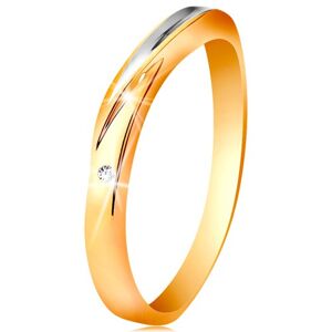 Dvojfarebný prsteň zo zlata 585 - vlnka z bieleho zlata, drobný číry zirkón - Veľkosť: 51 mm