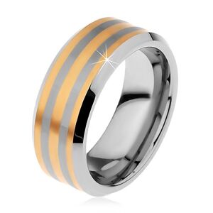 Dvojfarebný tungstenový prsteň s troma pásikmi zlatej farby, lesklo-matný, 8 mm - Veľkosť: 60 mm