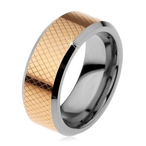 Dvojfarebný volfrámový prsteň, drobné kosoštvorce, skosené okraje, 8 mm - Veľkosť: 57 mm