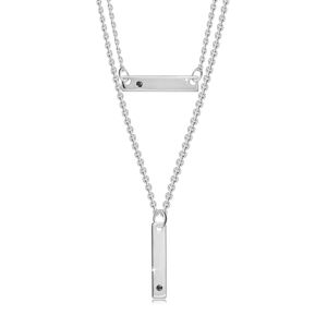 Dvojitý 925 strieborný náhrdelník - lesklé obdĺžniky s čiernymi briliantmi