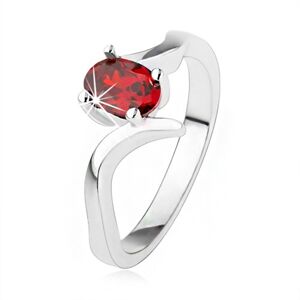 Elegantný prsteň zo striebra 925, rubínovočervený zirkón, zvlnené ramená - Veľkosť: 59 mm
