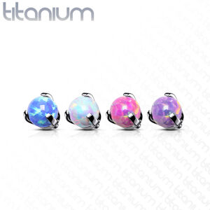 Hlavička z titánu, gulička v puzdre, syntetický opál, závit, rôzne farby, 4 mm - Farba piercing: Fialová