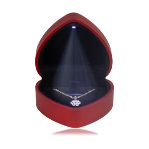 Krabička na šperky, LED svetielko - srdce, matná červená farba, čierny vankúšik