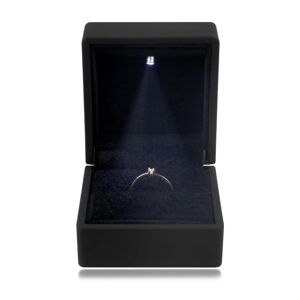 LED darčeková krabička na prstene - matná čierna farba, štvorec