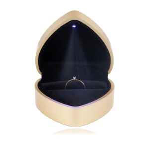 LED darčeková krabička na prstene - srdce, lesklá zlatá farba