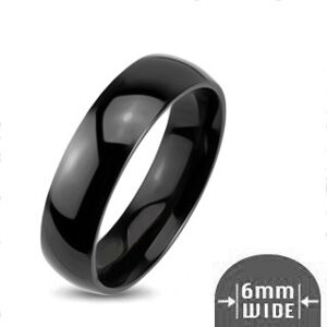 Lesklý kovový prsteň - hladká zaoblená obrúčka čiernej farby - Veľkosť: 56 mm