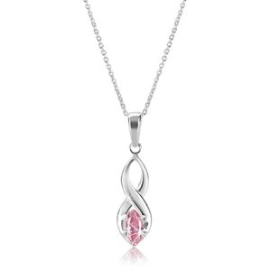 Lesklý náhrdelník - špicatá osmička a ružový zrnkový zirkón, striebro 925