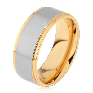 Lesklý oceľový prsteň strieborno-zlatej farby s dvomi zárezmi - Veľkosť: 70 mm