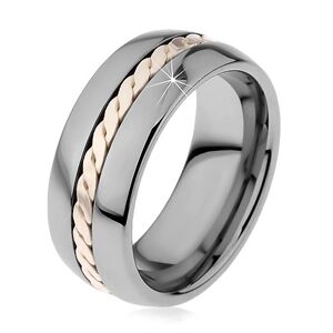 Lesklý prsteň z volfrámu s pleteným vzorom striebornej farby, 8 mm - Veľkosť: 66 mm