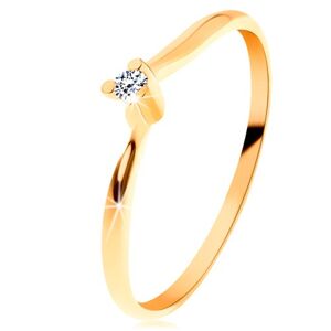 Ligotavý prsteň zo žltého 14K zlata - číry brúsený diamant, tenké ramená - Veľkosť: 53 mm