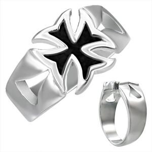 Mohutný oceľový prsteň s patinovaným maltézskym krížom - Veľkosť: 65 mm