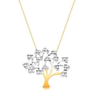 Náhrdelník v kombinovanom 14K zlate - strom života so srdiečkovými lístkami