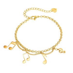 Náramok z ocele s hudobným motívom - noty a husľový kľúč, srdiečkový smajlík, zlatá farba