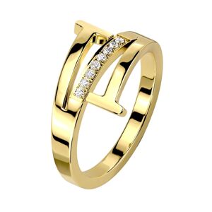 Oceľový 316L prsteň zlatej farby - trojitá línia ramien, rad čírych zirkónov - Veľkosť: 58 mm